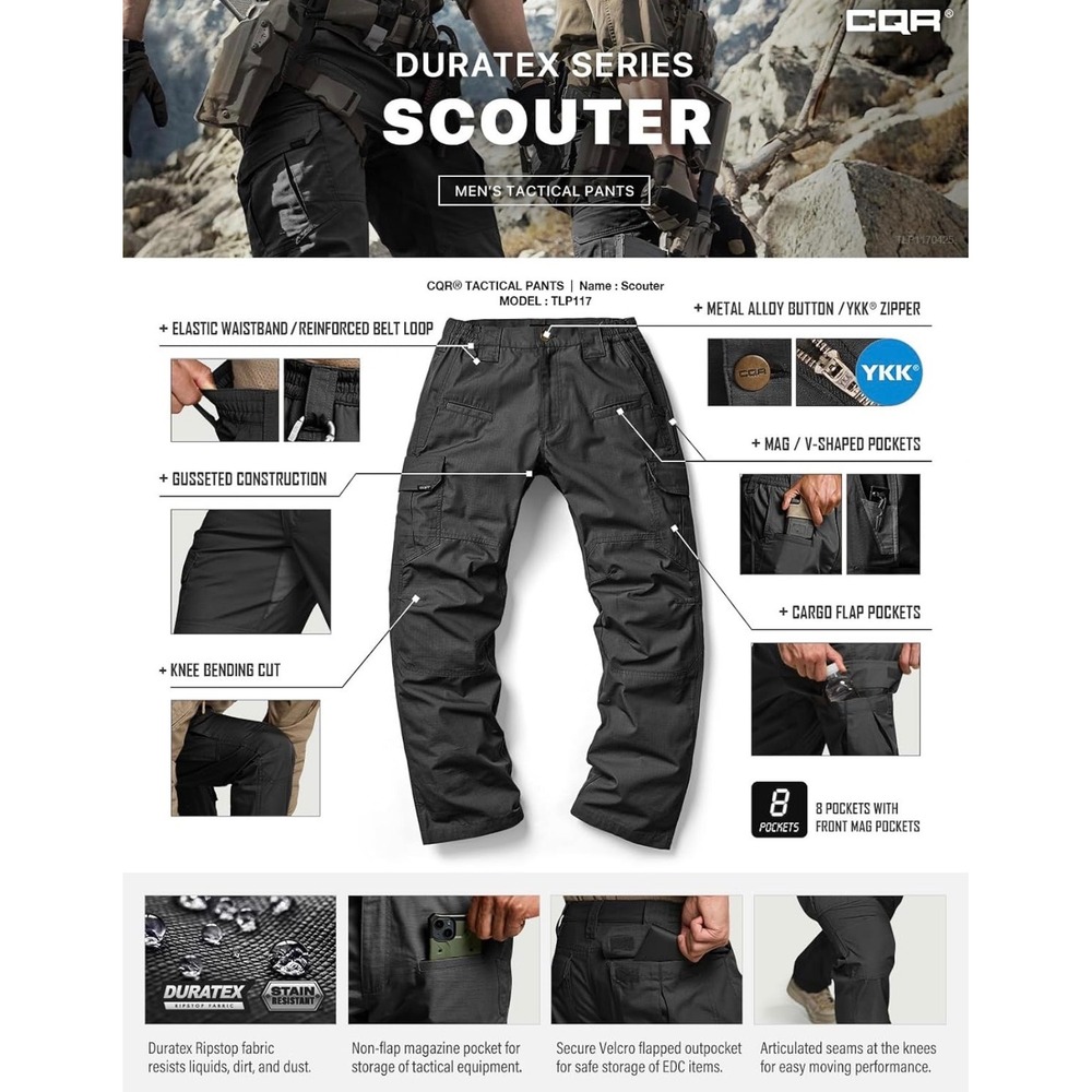 Tactical ripstop utility cargo work pants by CQR  weather and stain resistant 38 - Picture 7 of 8
